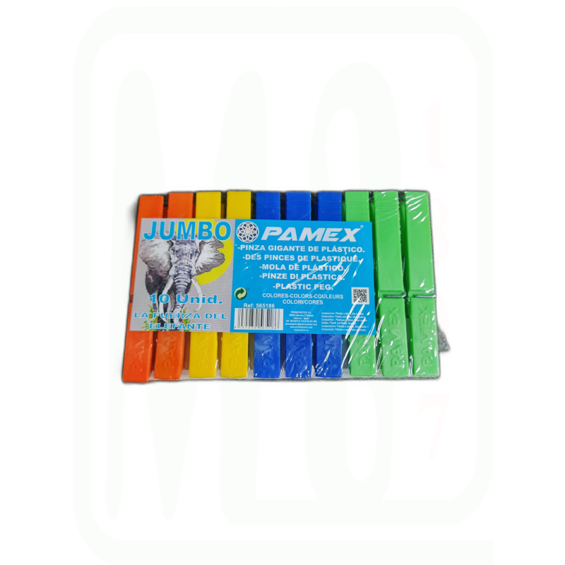 PINZAS JUMBO PLASTICO PACK-10