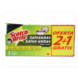 ESTROPAJO FIBRA VERDE SALVA UÑAS PACK-2 + 1