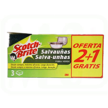 ESTROPAJO FIBRA VERDE SALVA UÑAS PACK-2 + 1